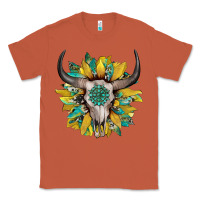 Copper boho bullskull with sunflower and gemstone Classic Tee - Artiststas