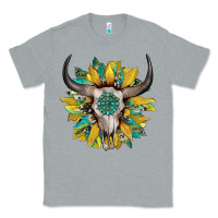 Heather Grey boho bullskull with sunflower and gemstone Classic Tee - Artiststas