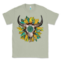 Matcha boho bullskull with sunflower and gemstone Classic Tee - Artiststas