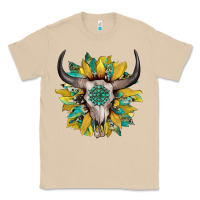 Mushroom boho bullskull with sunflower and gemstone Classic Tee - Artiststas