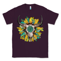 Plum boho bullskull with sunflower and gemstone Classic Tee - Artiststas