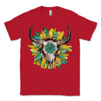 Red boho bullskull with sunflower and gemstone Classic Tee - Artiststas