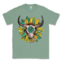 Sage boho bullskull with sunflower and gemstone Classic Tee - Artiststas