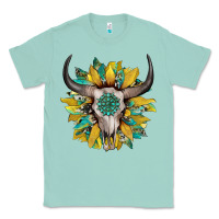 Seafoam boho bullskull with sunflower and gemstone Classic Tee - Artiststas