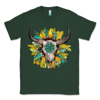 Sports Green boho bullskull with sunflower and gemstone Classic Tee - Artiststas