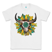 White boho bullskull with sunflower and gemstone Classic Tee - Artiststas
