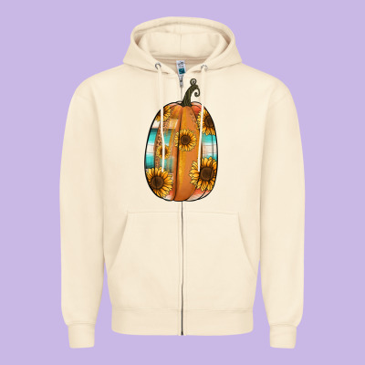 Serape Sunflower Pumpkin Zipper Hoodie Designed By Nancycooperartshop