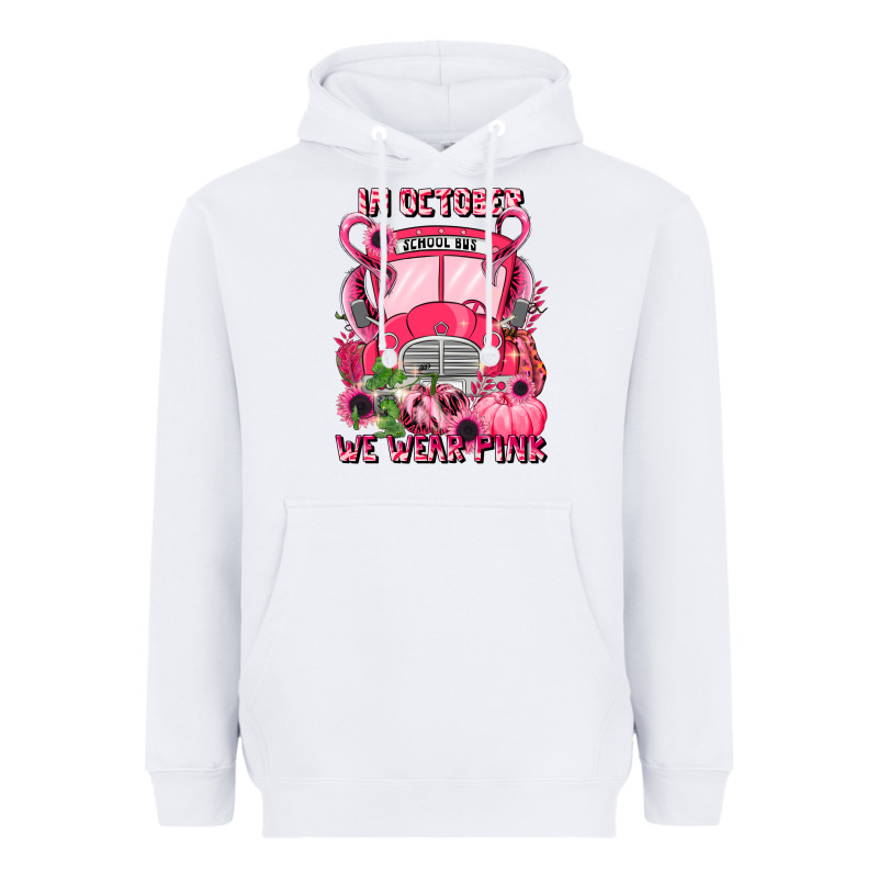 In October We Wear Pink Halloween School Bus Heavyweight Hoodie by LillyAllenDesigns | Teevron