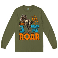 Army Green i'm three hear me roar dinosaur birthday Long Sleeve Tee - LillyAllenDesigns