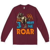 Burgundy i'm three hear me roar dinosaur birthday Long Sleeve Tee - LillyAllenDesigns