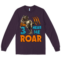 Plum i'm three hear me roar dinosaur birthday Long Sleeve Tee - LillyAllenDesigns