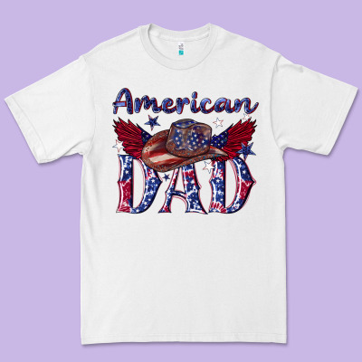 Premium Tee American dad with cowboy