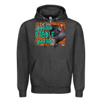 Charcoal Heather Thanksgiving Turkey Gobble Gobble Zipper Hoodie - NancyCooperArtShop