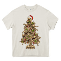 Cream Skeleton Christmas Tree Heavy Core Tee - RanaPortraitStore