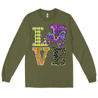 Army Green mardi gras love mask Long Sleeve Tee - BarkalooDesign