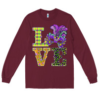 Burgundy mardi gras love mask Long Sleeve Tee - BarkalooDesign