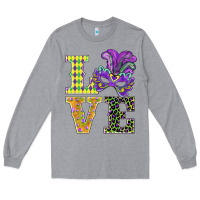 Heather Grey mardi gras love mask Long Sleeve Tee - BarkalooDesign