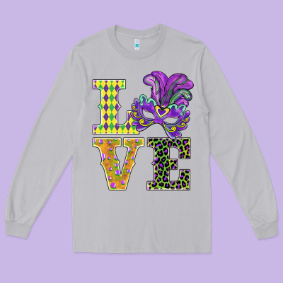 Mardi Gras Love Mask Long Sleeve Tee Designed By Barkaloodesign