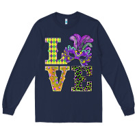 Navy mardi gras love mask Long Sleeve Tee - BarkalooDesign