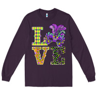 Plum mardi gras love mask Long Sleeve Tee - BarkalooDesign