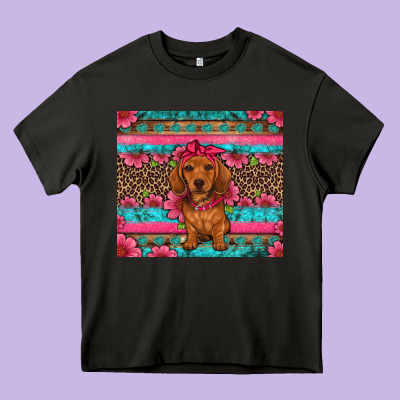 Dachshund Puppy Floral Heavy Core Tee Designed By Artiststas