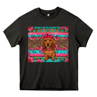 Asphalt dachshund puppy floral Heavy Core Tee - Artiststas
