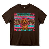 Chocolate Brown dachshund puppy floral Heavy Core Tee - Artiststas