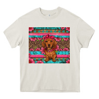 Cream dachshund puppy floral Heavy Core Tee - Artiststas