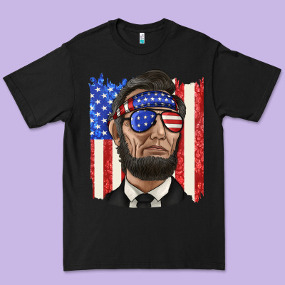 Premium Tee American flag with lincoln