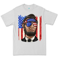 Dove Grey American flag with lincoln Premium Tee - texasbilliewilder