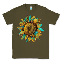 Army Green sunflower with leopard and turquoise Classic Tee - Artiststas