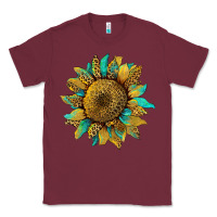 Burgundy sunflower with leopard and turquoise Classic Tee - Artiststas