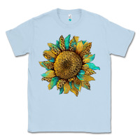 Dusty Blue sunflower with leopard and turquoise Classic Tee - Artiststas
