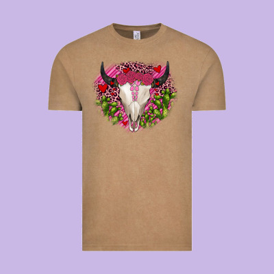 Bull Skull Cactus Valentines Vintage Tee Designed By Jahusdesignshop