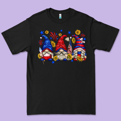 Premium Tee American gnomes with sunflowers