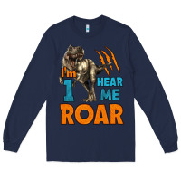 Navy i'm one hear me roar dinosaur birthday Long Sleeve Tee - LillyAllenDesigns
