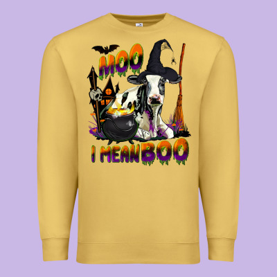 Moo I Mean Boo Holstein Cow Premium Sweatshirt Designed By Lillyallendesigns