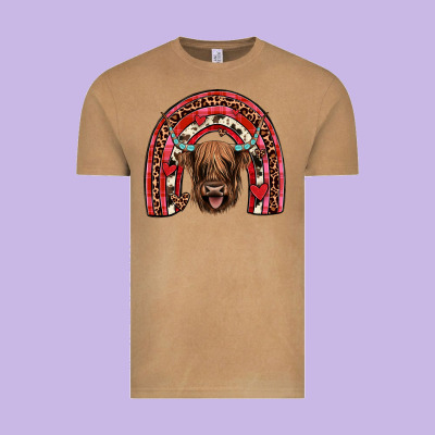 Valentines Highland Cow Rainbow Vintage Tee Designed By Jahusdesignshop