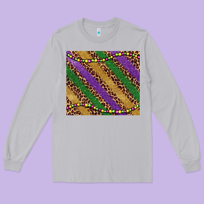 Mardi Gras Leopard Glitter Bead Long Sleeve Tee Designed By Barkaloodesign