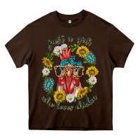 Chocolate Brown just a girl who loves chicken with sunflowers and gemstone Heavy Core Tee - texasbilliewilder