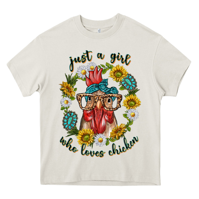 Just A Girl Who Loves Chicken With Sunflowers And Gemstone Heavy Core Tee by texasbilliewilder | Teevron