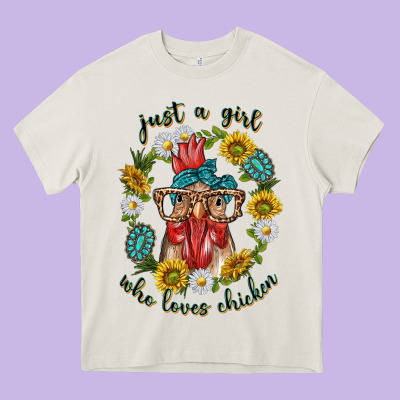 Just A Girl Who Loves Chicken With Sunflowers And Gemstone Heavy Core Tee Designed By Texasbilliewilder