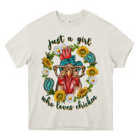 Cream just a girl who loves chicken with sunflowers and gemstone Heavy Core Tee - texasbilliewilder