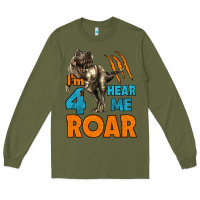 Army Green i'm four hear me roar dinosaur birthday Long Sleeve Tee - LillyAllenDesigns