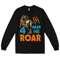 Black i'm four hear me roar dinosaur birthday Long Sleeve Tee - LillyAllenDesigns
