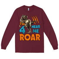 Burgundy i'm four hear me roar dinosaur birthday Long Sleeve Tee - LillyAllenDesigns