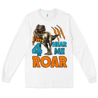 White i'm four hear me roar dinosaur birthday Long Sleeve Tee - LillyAllenDesigns
