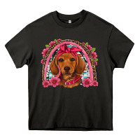 Asphalt dachshund puppy floral rainbow Heavy Core Tee - Artiststas