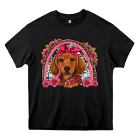 Black dachshund puppy floral rainbow Heavy Core Tee - Artiststas