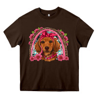 Dachshund Puppy Floral Rainbow Heavy Core Tee | Teevron